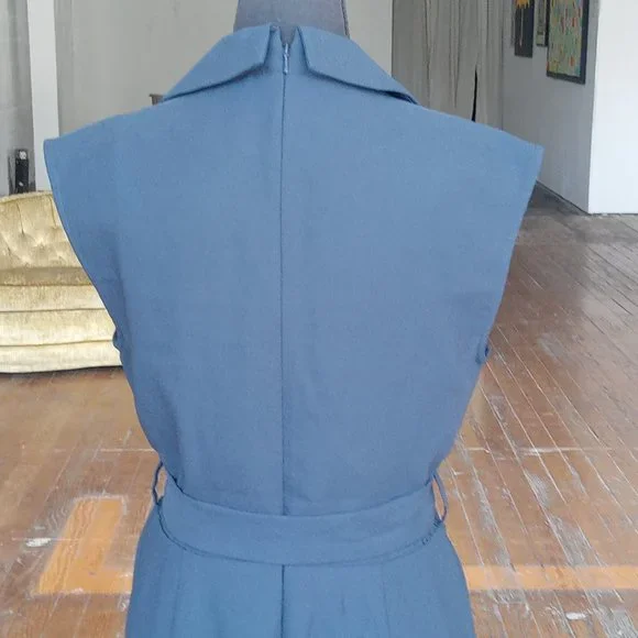 Elegant Navy Sleeveless Wrap Dress - Picture 12 of 12